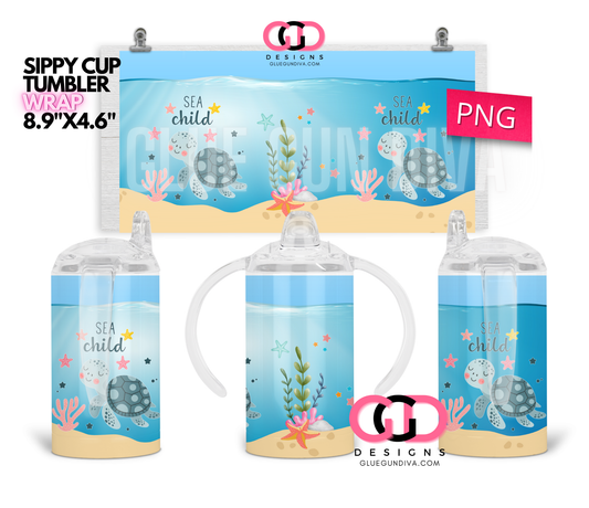 Sea Child - Digital Sippy Cup Wrap for kid's cups 12 oz