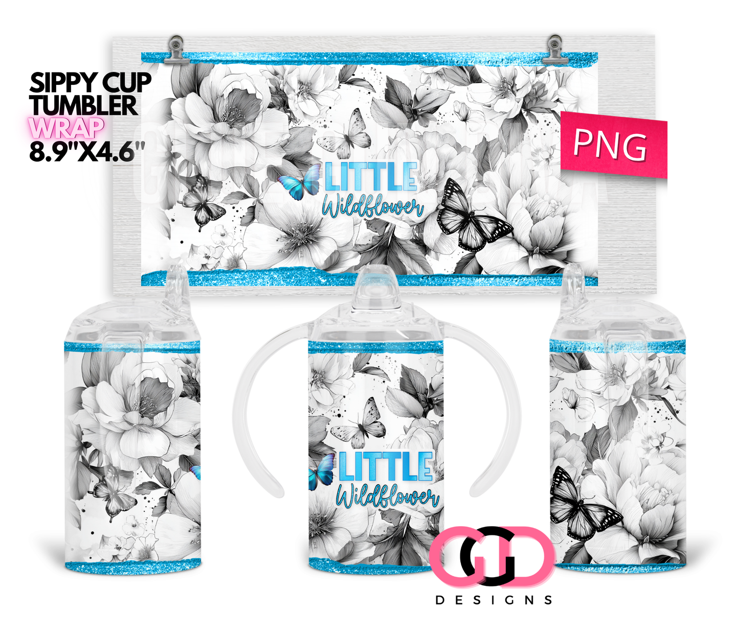 Little Wildflower - Digital Sippy Cup Wrap for kid's cups 12 oz