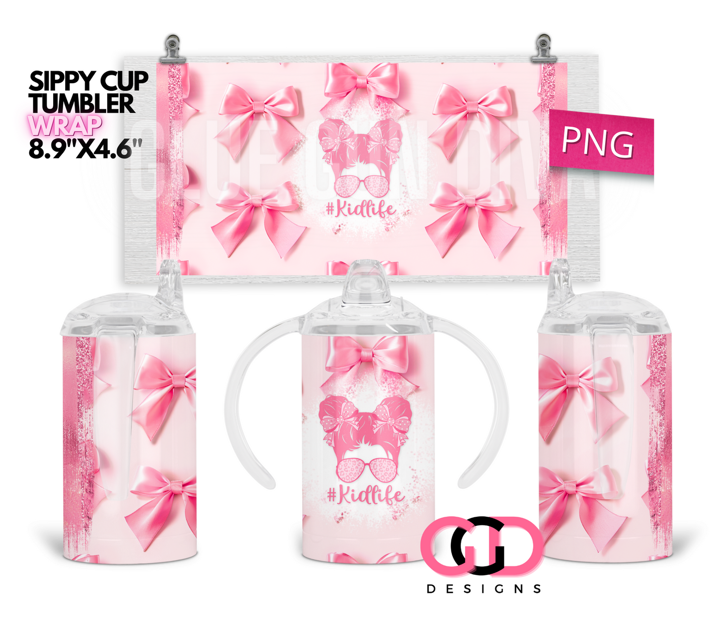 Coquette Mom and Kid Life- Set of 2 Digital tumbler wraps for 20 oz skinny straight and Kid's 12 oz Sippy Cup