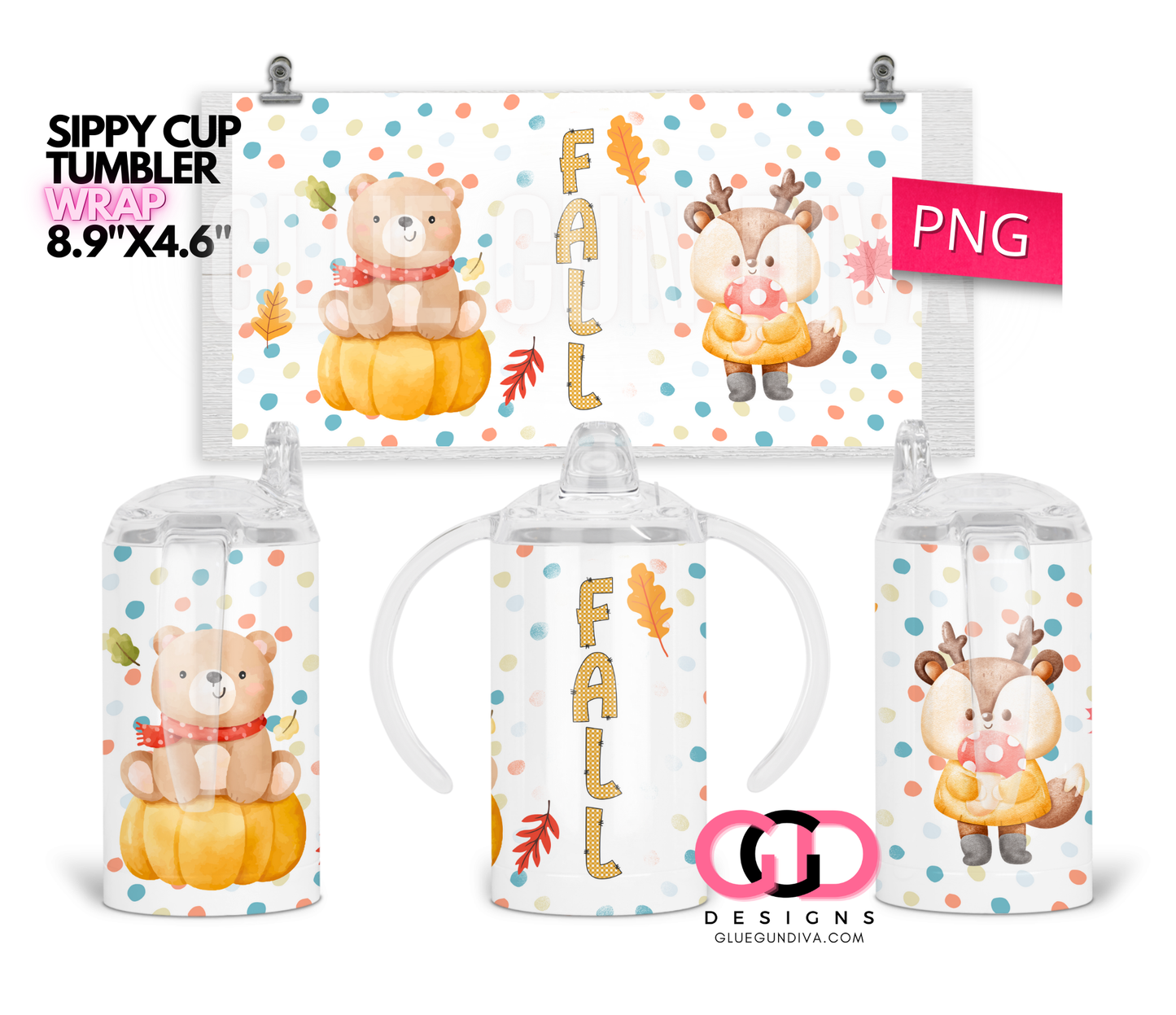 Fall Friends Sippy - Digital Sippy Cup Wrap for kid's cups 12 oz