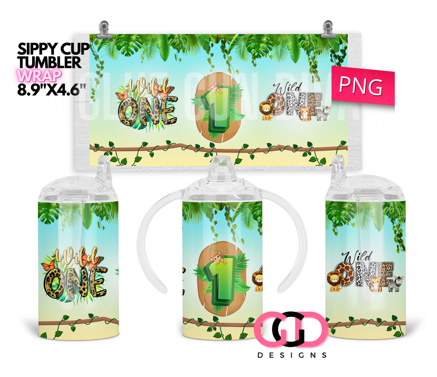 Wild One - Digital Sippy Cup Wrap for kid's cups 12 oz