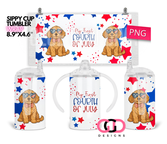 My First Fourth of July Goldendoodle - Digital Sippy Cup Wrap for kid's cups 12 oz