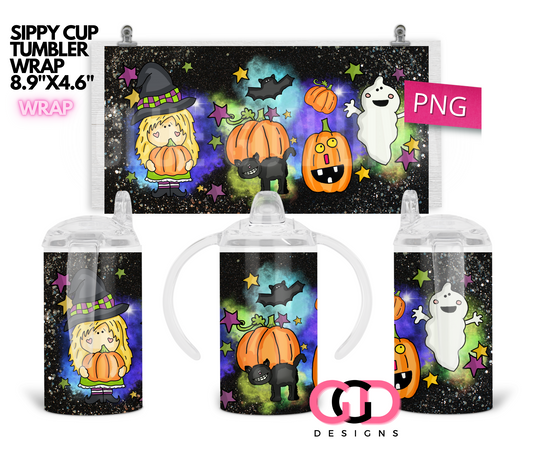 Cute Halloween Friends - Digital Sippy Cup Wrap for kid's cups 12 oz