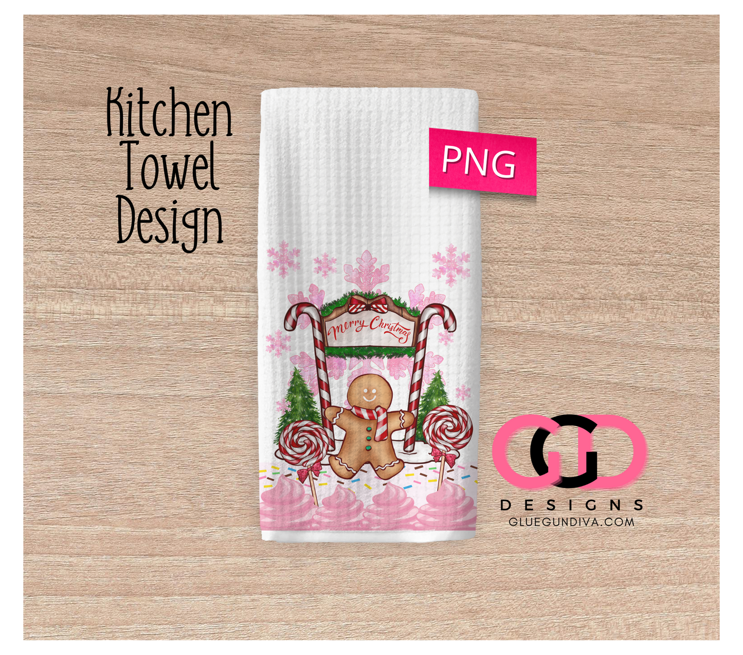 Merry Pink Ginger Christmas -  Design for Kitchen Towel