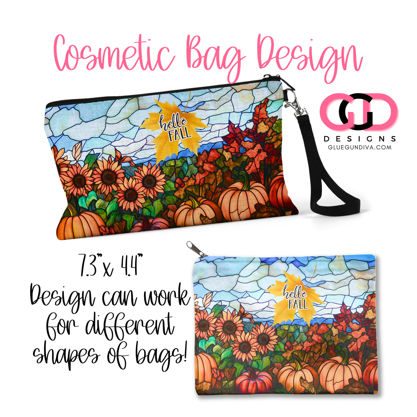 Hello Fall Stained Glass-   Digital image for Cosmetic Bags