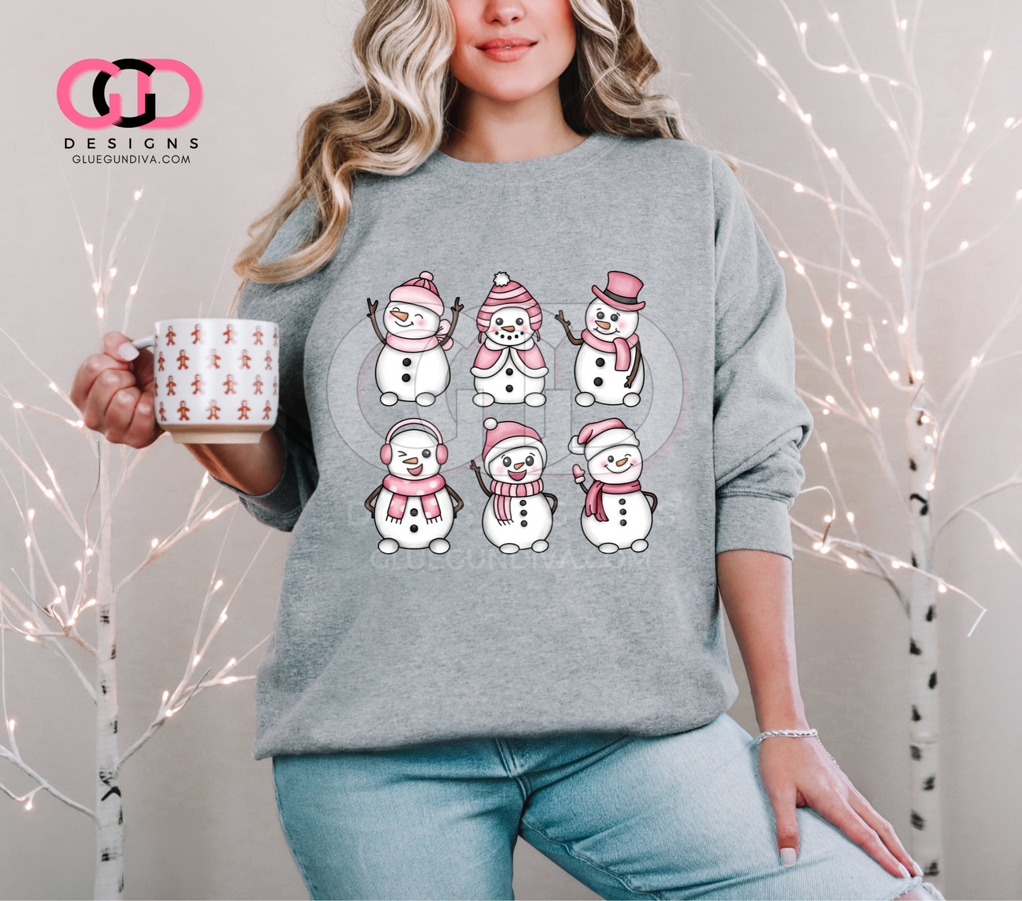 Cute Pink Snowmen-  PNGs & SVGs