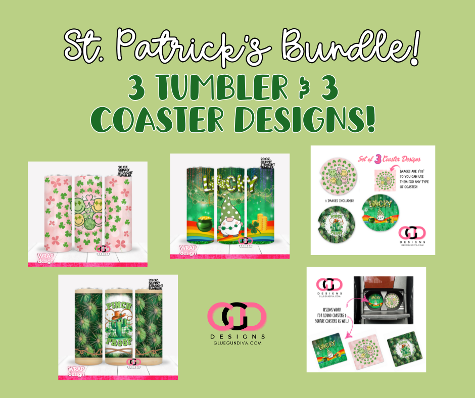 St Patrick's Day Tumbler and Coasters - 6 images BUNDLE