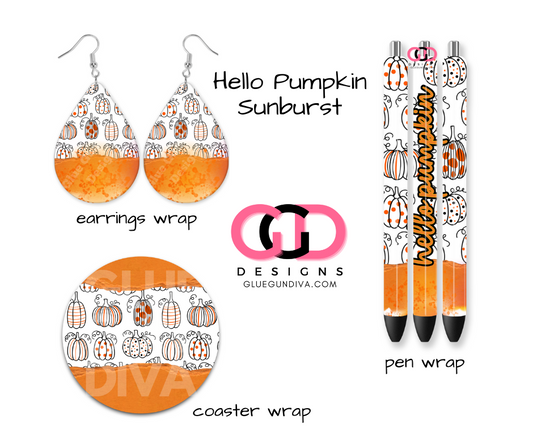 Hello Pumpkin Sunburst - Earrings, Pen Wrap, Coaster  BUNDLE