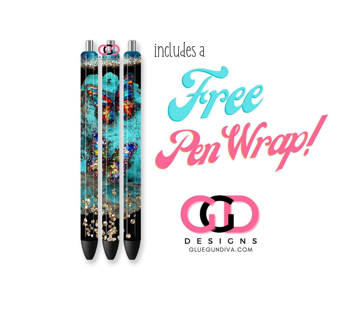 Amazing Butterflies with free pen wrap-   Digital tumbler wrap for 20 oz skinny straight tumbler