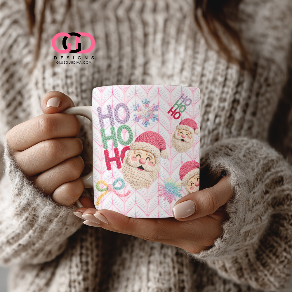 Knitted Santa Ho Ho Ho - Digital mug wrap for 11 and 15 oz