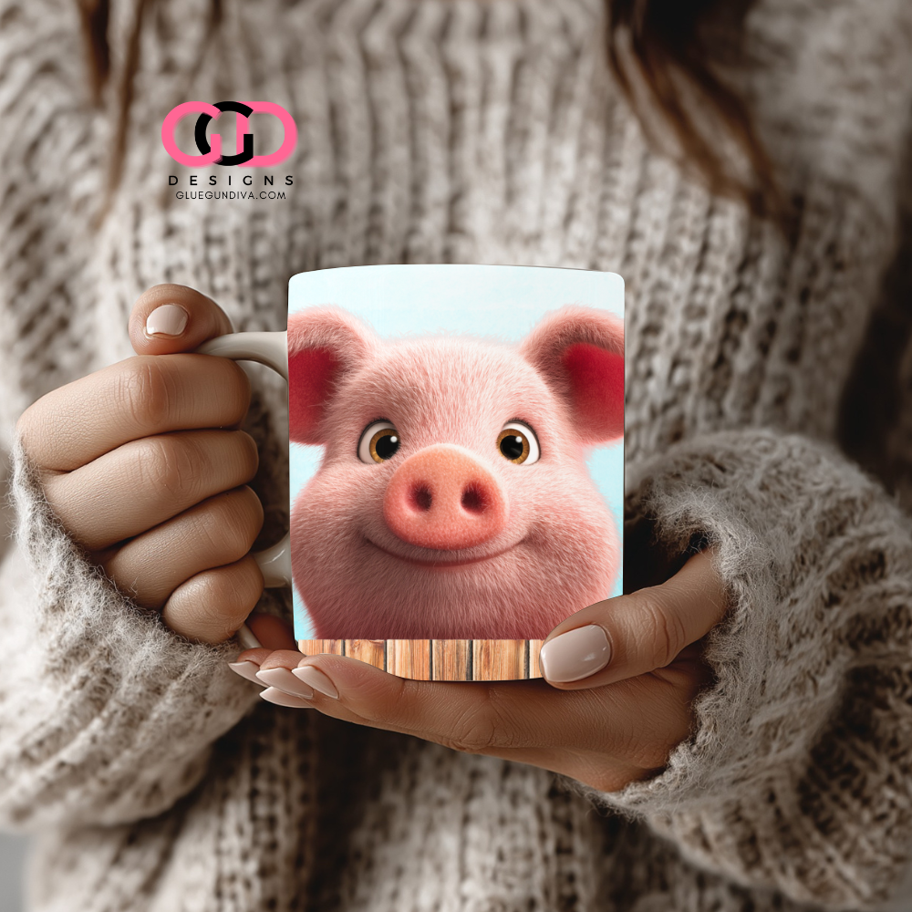 Upclose Piggy - Digital mug wrap for 11 and 15 oz