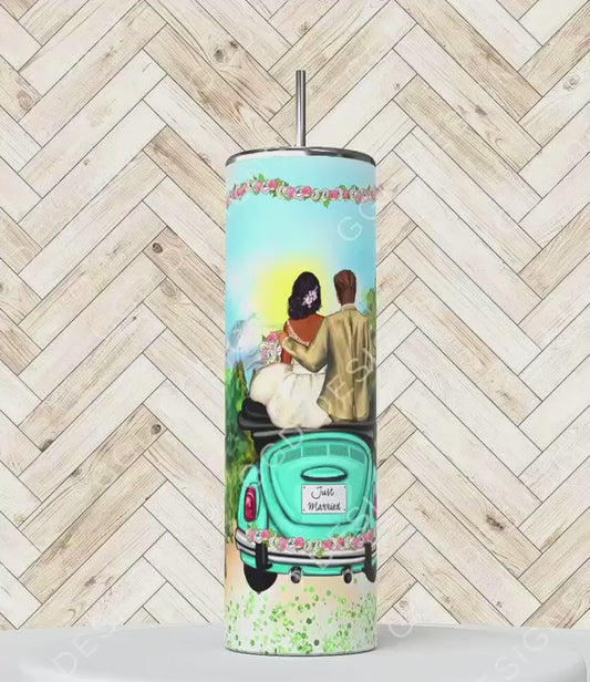 Just Married Love Beetle Biracial Couple -   Digital tumbler wrap for 20 oz skinny straight tumbler