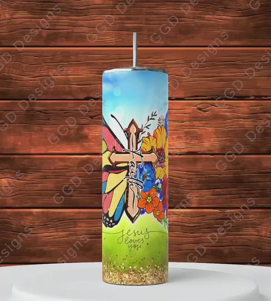 Faith Butterfly -   Digital tumbler wrap for 20 oz skinny straight tumbler