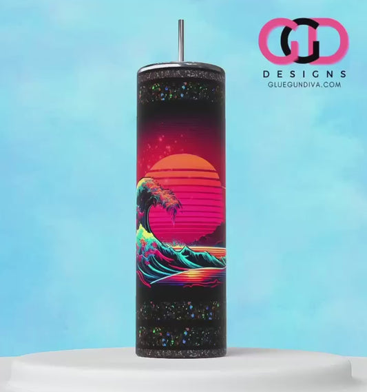 Summer Sunset Glitter-   Digital tumbler wrap for 20 oz skinny straight tumbler