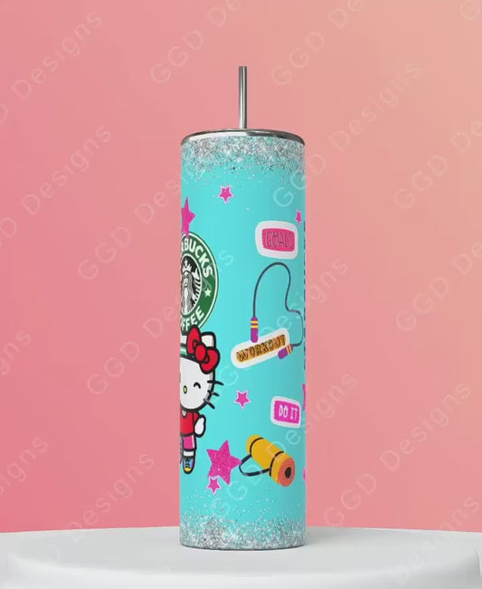 Workout Kitty -   Digital tumbler wrap for 20 oz skinny straight tumbler