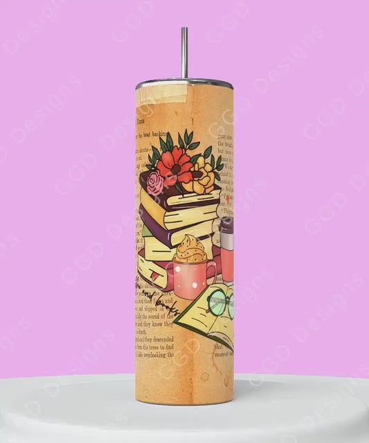 Coffee and Books -   Digital tumbler wrap for 20 oz skinny straight tumbler