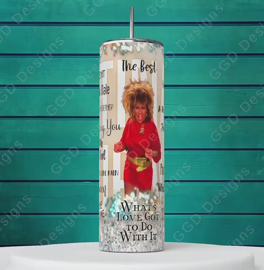 Tina Turner Hit Songs-   Digital tumbler wrap for 20 oz skinny straight tumbler