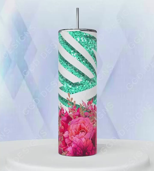 Pink Flowers 3D Background-   Digital tumbler wrap for 20 oz skinny straight tumbler