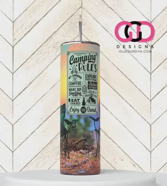 Camping Rules -   Digital tumbler wrap for 20 oz skinny straight tumbler