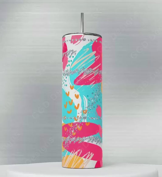 Colors and Silver Doodle-   Digital tumbler wrap for 20 oz skinny straight tumbler
