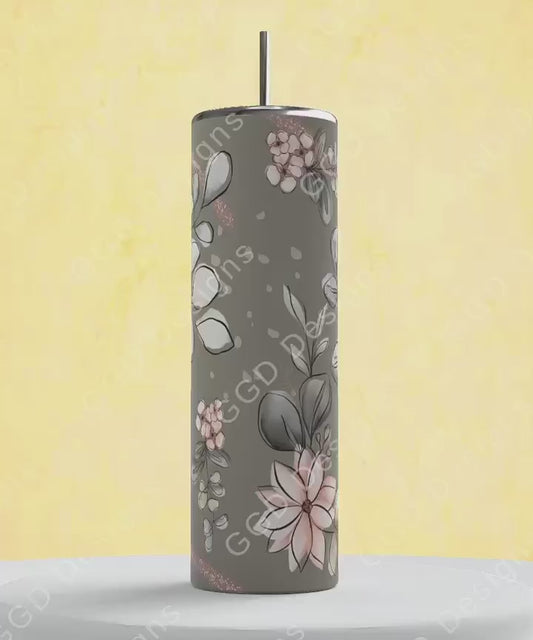 May's Neutral Flowers-   Digital tumbler wrap for 20 oz skinny straight tumbler