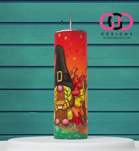 Fall Gnomes Gradient-   Digital tumbler wrap for 20 oz skinny straight tumbler