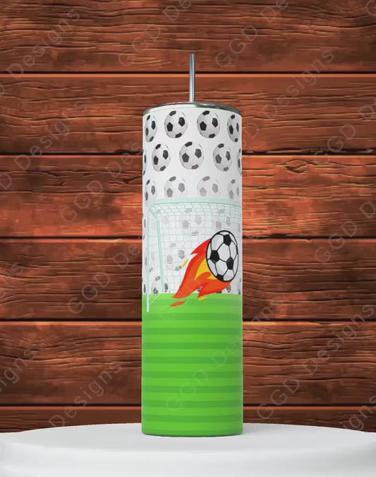 Soccer Field Fire Ball-   Digital tumbler wrap for 20 oz skinny straight tumbler