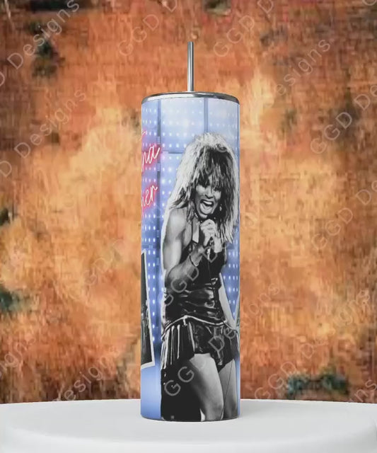 Tina Turner Black and White-   Digital tumbler wrap for 20 oz skinny straight tumbler