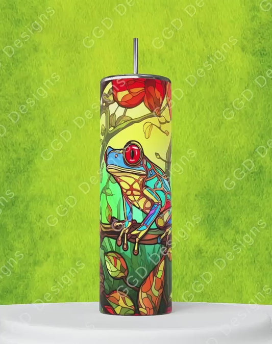 Jungle Stained Glass Frog-   Digital tumbler wrap for 20 oz skinny straight tumbler