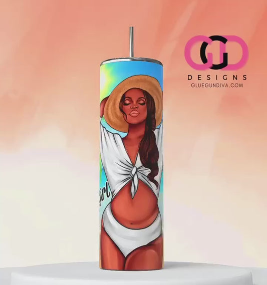 Beach Girl White-   Digital tumbler wrap for 20 oz skinny straight tumbler