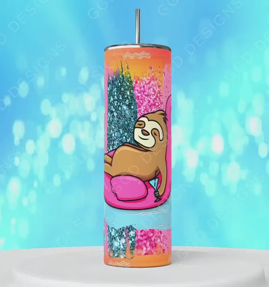 Sloth Summer-   Digital tumbler wrap for 20 oz skinny straight tumbler