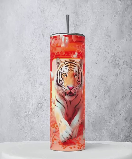 White Tiger 3D-   Digital tumbler wrap for 20 oz skinny straight tumbler