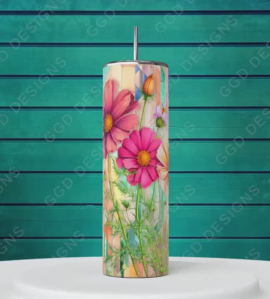 Three Wild Flowers -   Digital tumbler wrap for 20 oz skinny straight tumbler