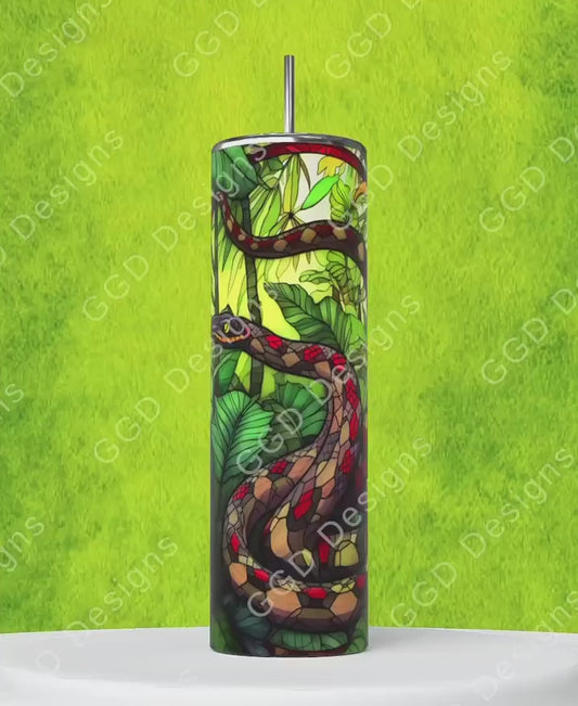 Jungle Stained Glass Snake-   Digital tumbler wrap for 20 oz skinny straight tumbler