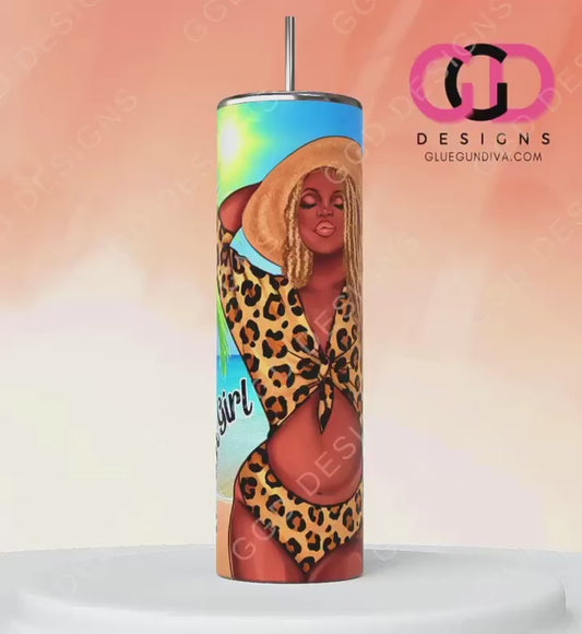 Beach Girl Animal Print-   Digital tumbler wrap for 20 oz skinny straight tumbler