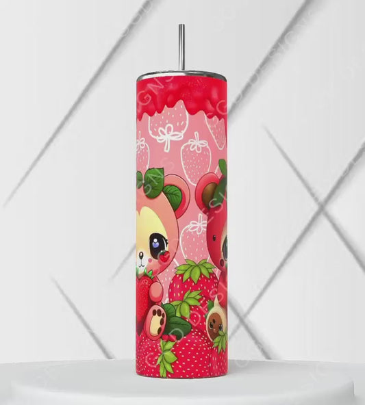 Strawberry Bears -   Digital tumbler wrap for 20 oz skinny straight tumbler