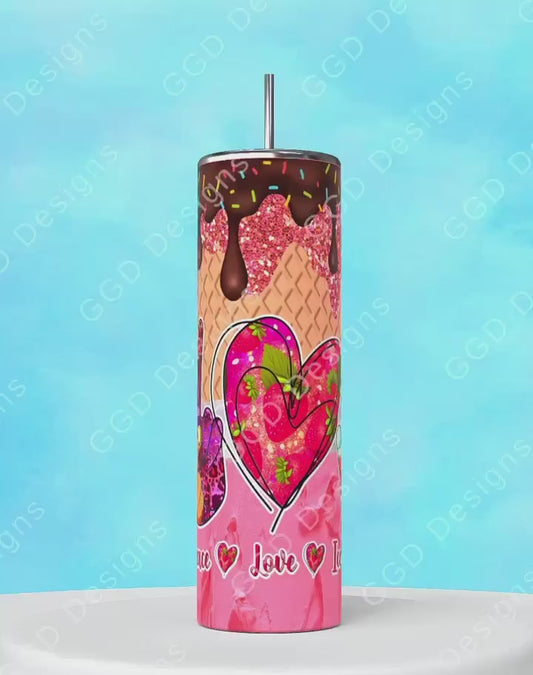 Peace Love Ice Cream-   Digital tumbler wrap for 20 oz skinny straight tumbler