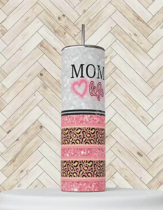 Mom Life Animal Print Glitter -   Digital tumbler wrap for 20 oz skinny straight tumbler