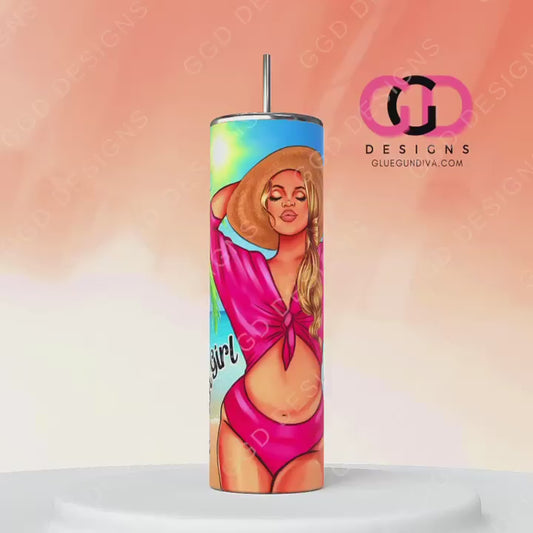 Beach Girl Pink-   Digital tumbler wrap for 20 oz skinny straight tumbler