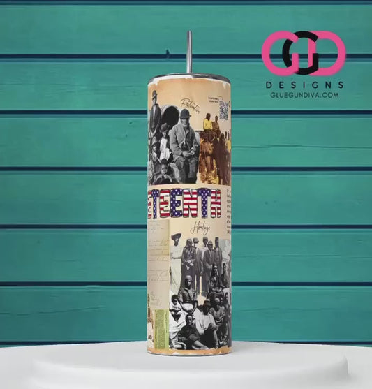 Juneteenth History-   Digital tumbler wrap for 20 oz skinny straight tumbler