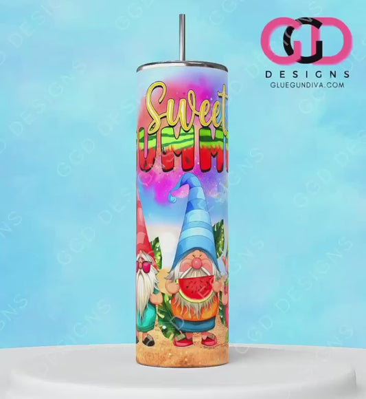 Sweet Summer Gnomes-   Digital tumbler wrap for 20 oz skinny straight tumbler