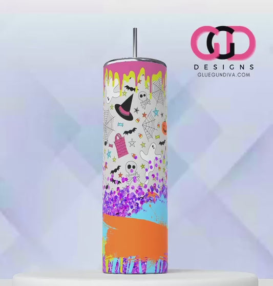 Halloween Paint Splatter -   Digital tumbler wrap for 20 oz skinny straight tumbler