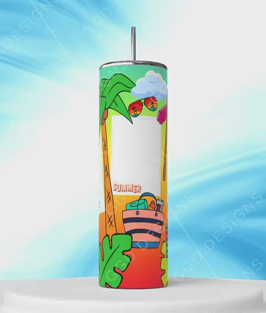 Summer Pics Photo frame -   Digital tumbler wrap for 20 oz skinny straight tumbler