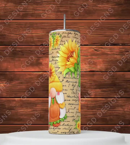 Sunflower Gnomes Vintage Handwriting -   Digital tumbler wrap for 20 oz skinny straight tumbler