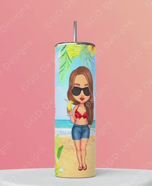 Good Times and Tan Lines-   Digital tumbler wrap for 20 oz skinny straight tumbler