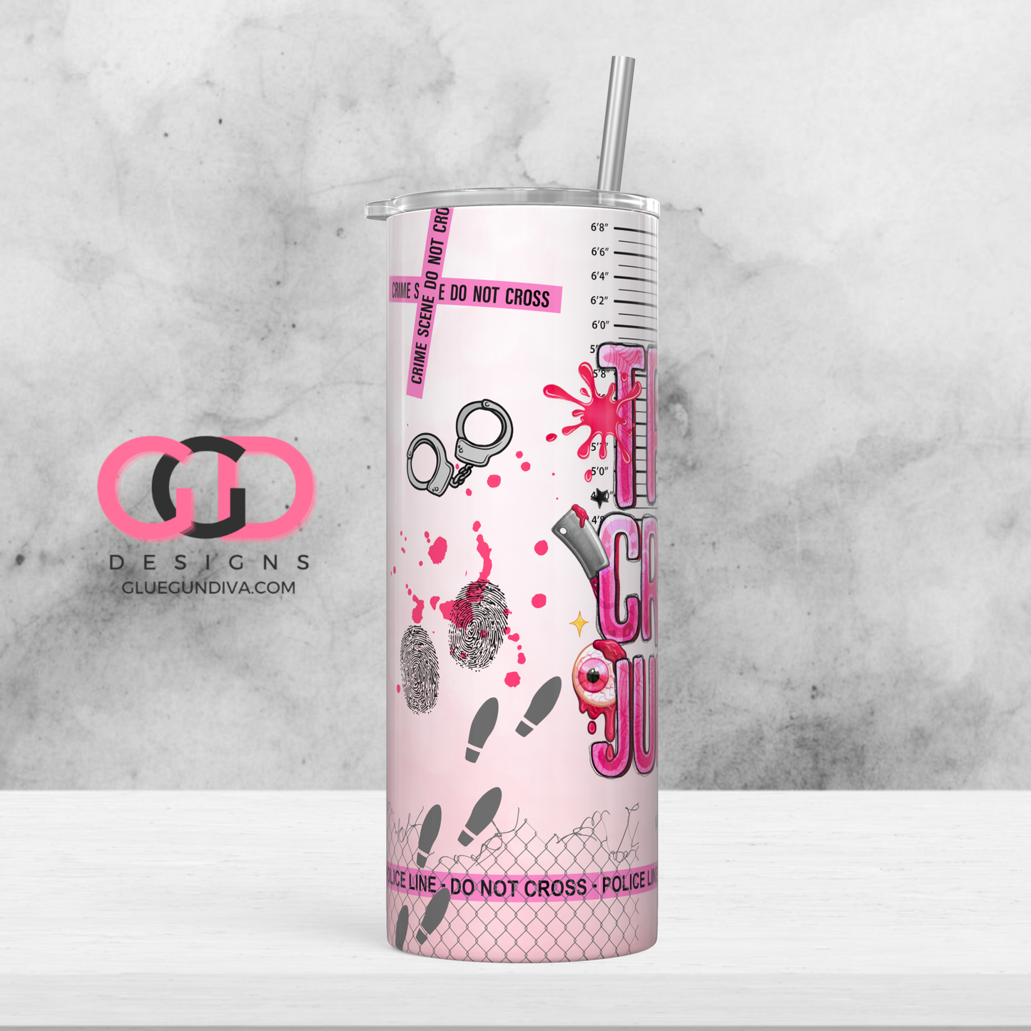 Pink True Crime Junkie  -  Digital tumbler wrap for 20 oz skinny straight tumbler