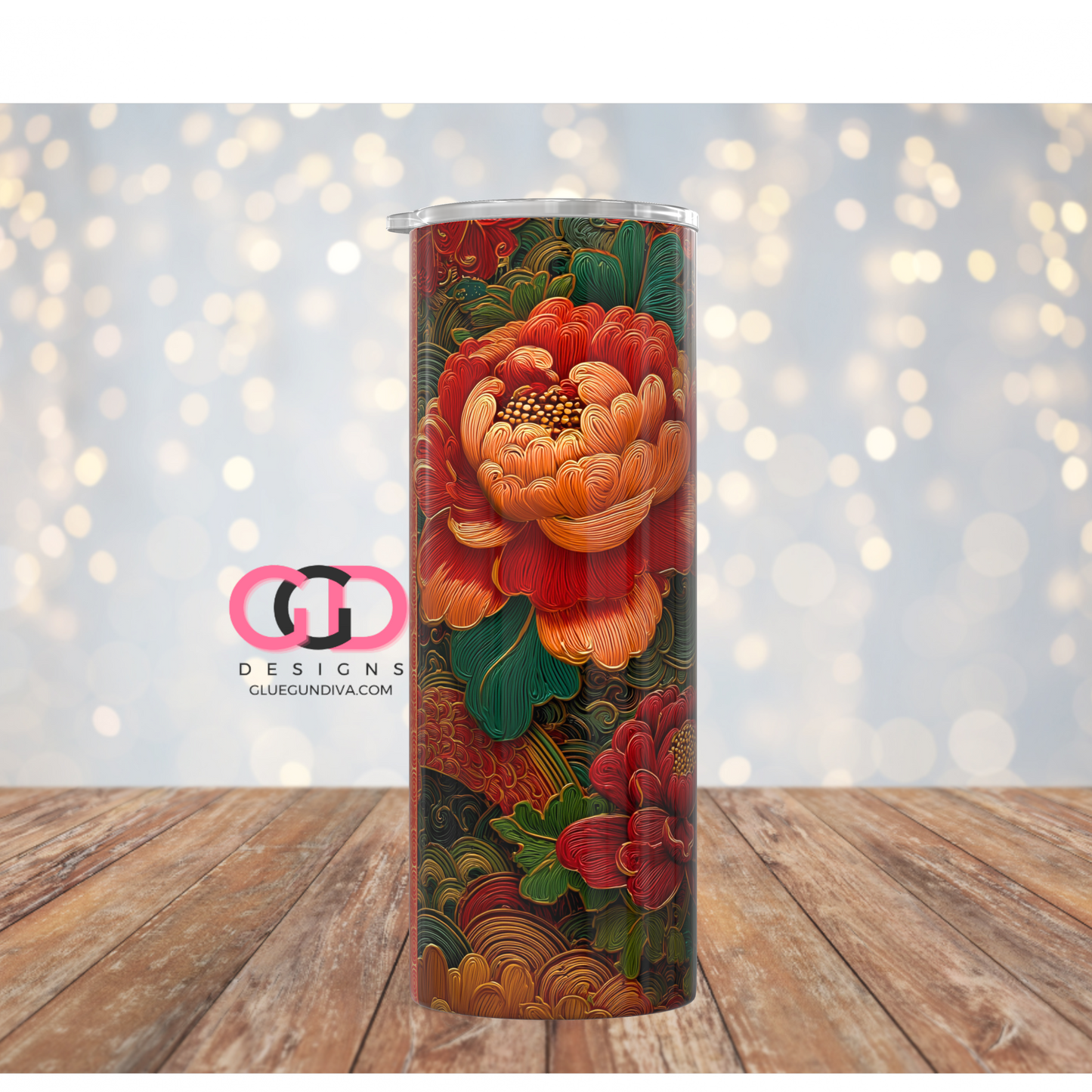 Chinese Pattern -  Digital tumbler wrap for 20 oz skinny straight tumbler