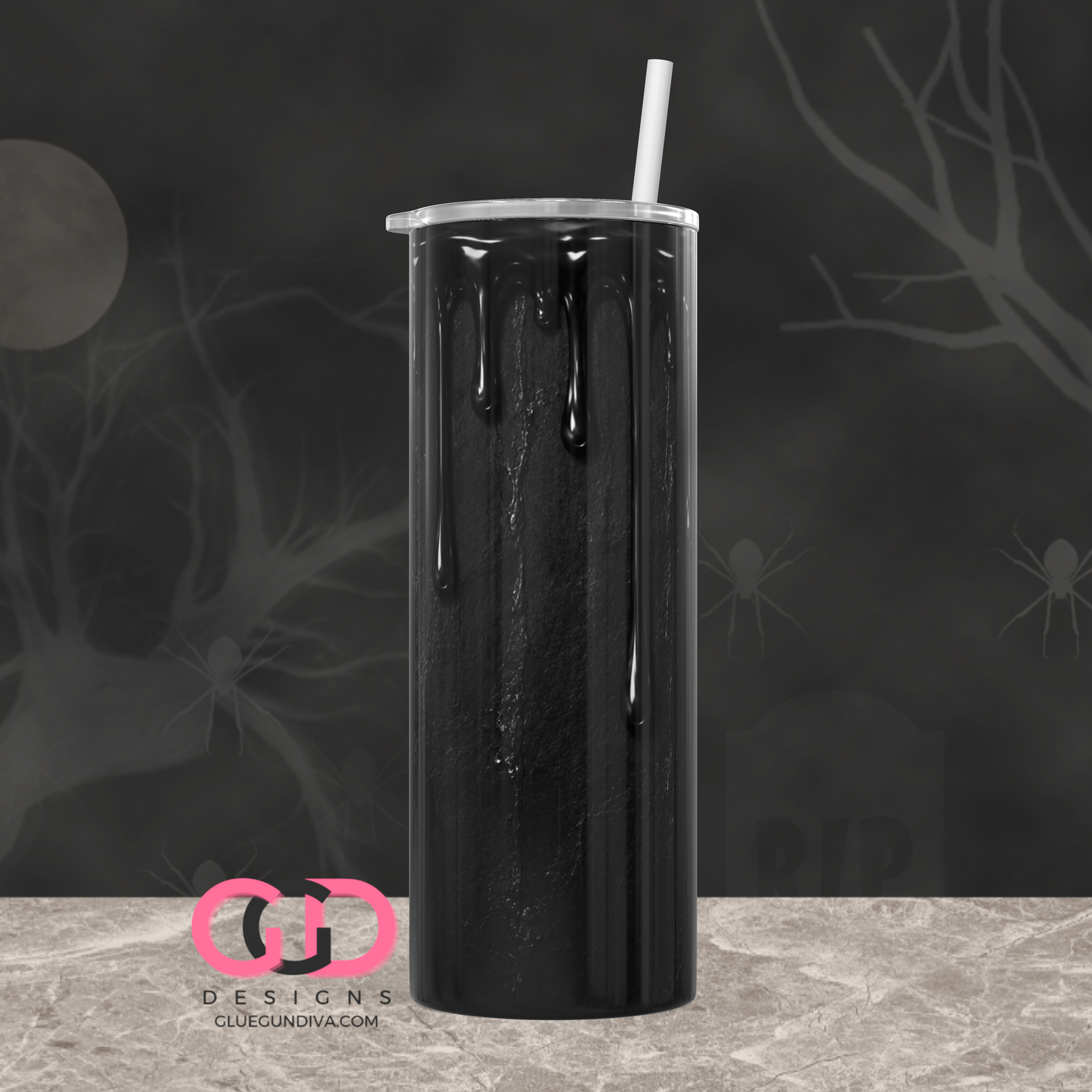Halloween Wax Drip Candle Black and Black -  Digital tumbler wrap for 20 oz skinny straight tumbler