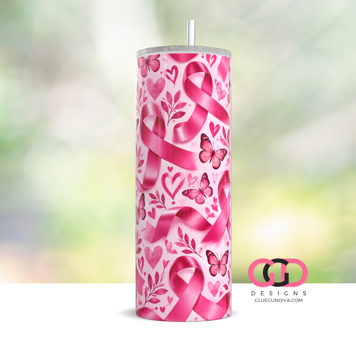 October Awareness Butterflies - Digital tumbler wrap for 20 oz skinny straight tumbler
