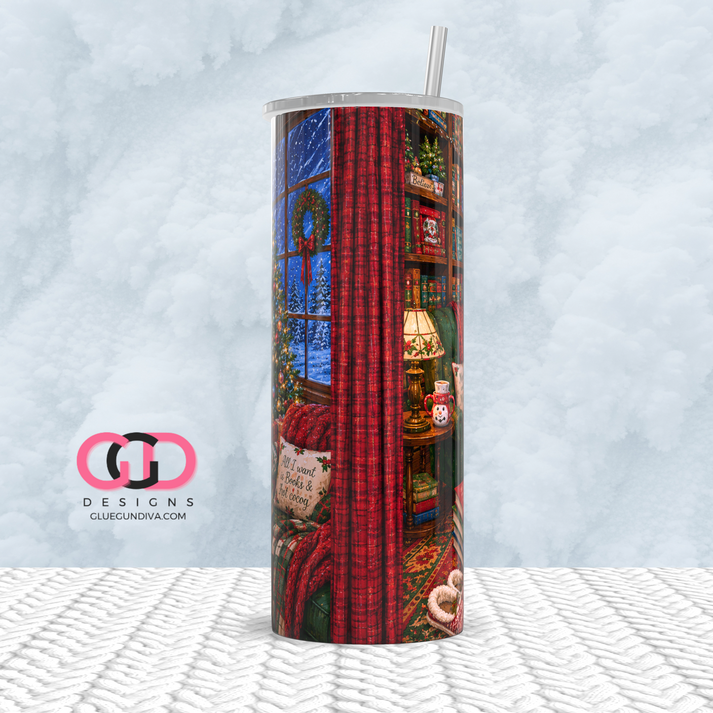 Christmas Libray -   Digital tumbler wrap for 20 oz skinny straight tumbler